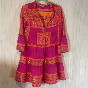 LACE THE LABEL EMBROIDERED MINI BELL SLEEVE DRESS SMALL